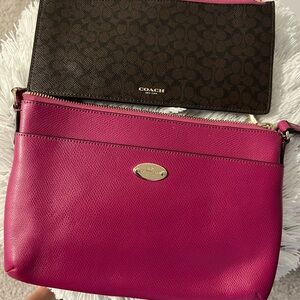 Hot pink and chocolate brown Coach adjustable convertible bag